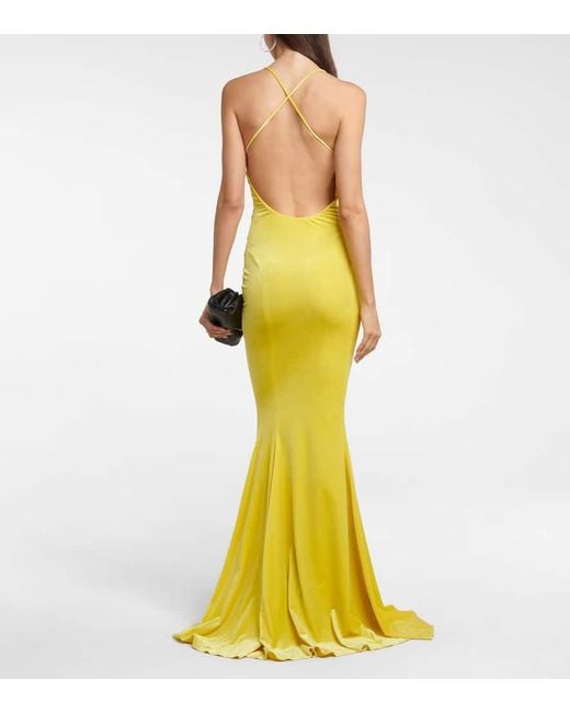Norma Kamali Yellow Fishtail Velvet Gown