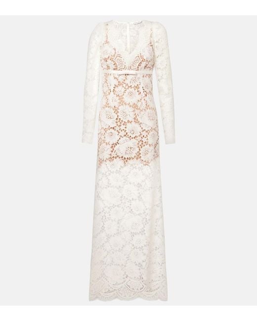 Self-Portrait White Bow-Detail Lace Maxi Dress