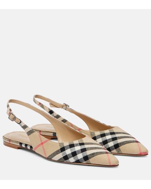 Burberry Natural Slingback-Ballerinas Birdie Check Aus Canvas