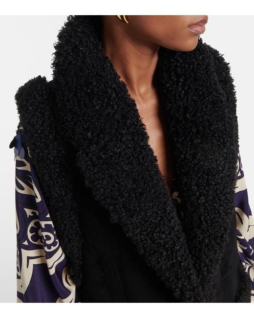 Johanna Ortiz Black Shearling-Trimmed Suede Vest