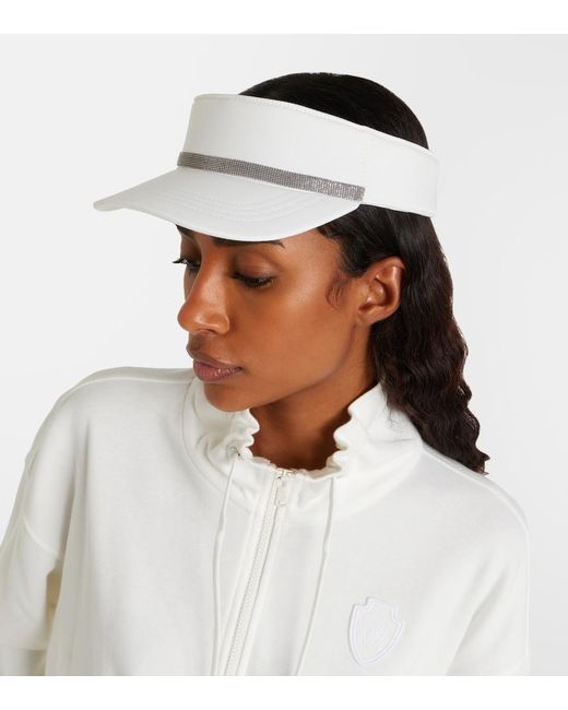 Brunello Cucinelli Natural Monili Leather-Trimmed Visor