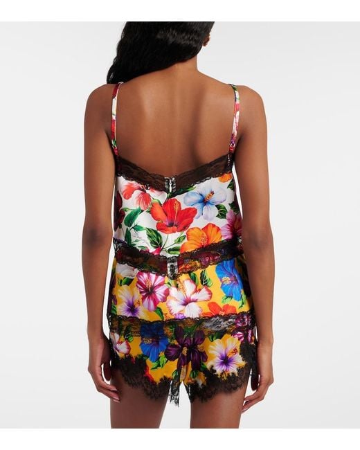 Dolce & Gabbana Multicolor Floral Lace-Trimmed Silk-Blend Camisole