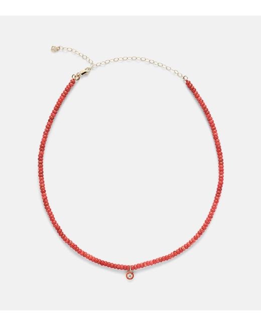 Sydney Evan Red Bamboo Coral And 14Kt Charm Necklace