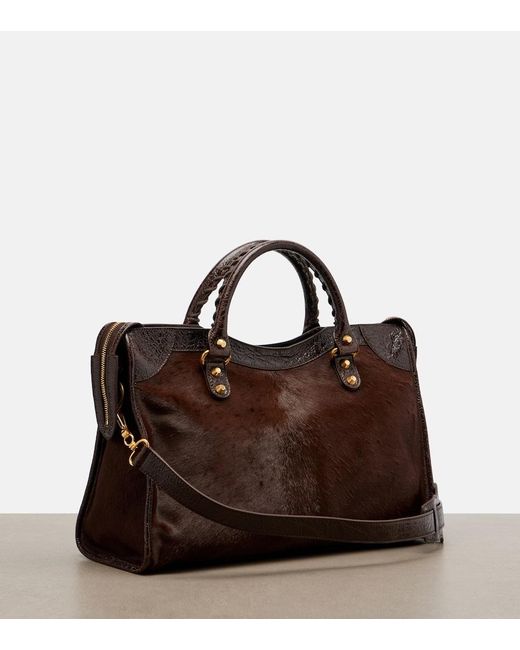 Balenciaga Brown Le City Medium Calf Hair Top-Handle Bag