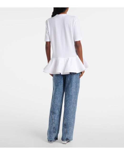 Alaïa White Peplum Cotton Jersey T-Shirt