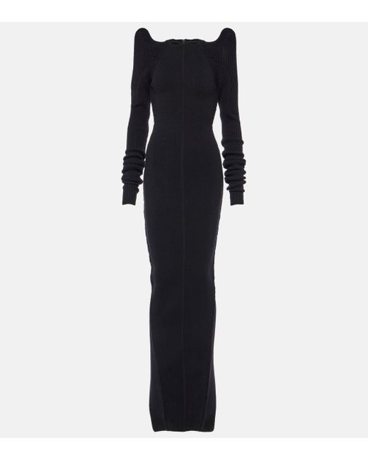 Rick Owens Blue Cashmere And Wool Gown