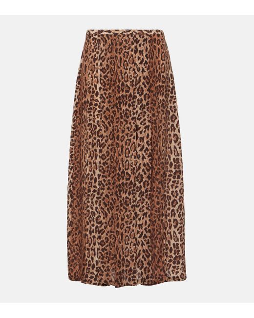 Rixo Brown Georgia Leopard-print Silk Midi Skirt