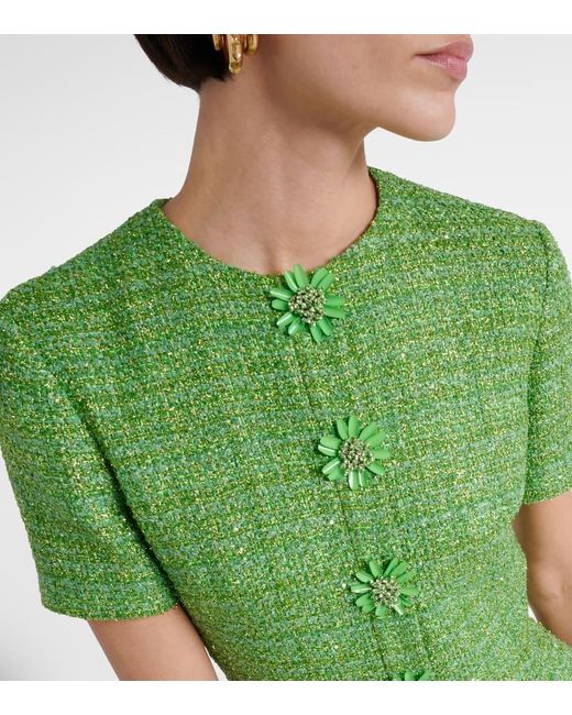 Valentino Green Embellished Tweed Minidress