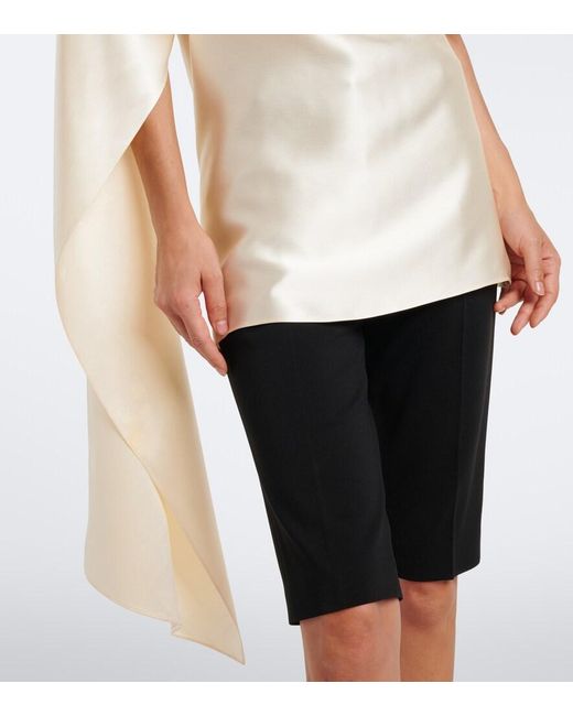 Magda Butrym Natural Asymmetric Draped Silk Satin Top
