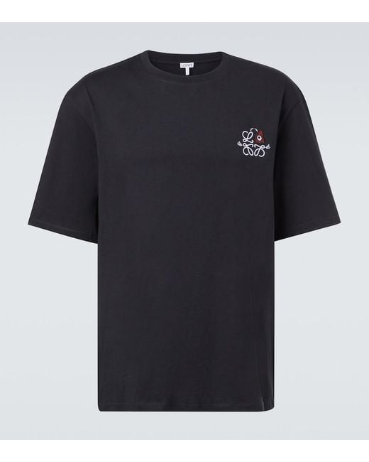 Loewe Black Tshirt With Anagram Embroidery And Futurist Cat for men