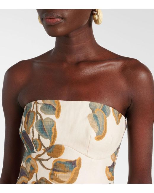 Sir Metallic Evalita Floral Linen Bustier Dress
