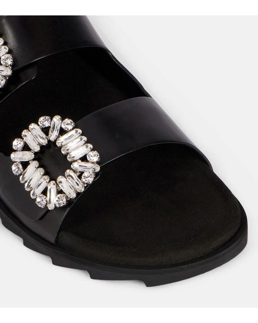 Roger Vivier Black Slidy Viv' Leather Sandals