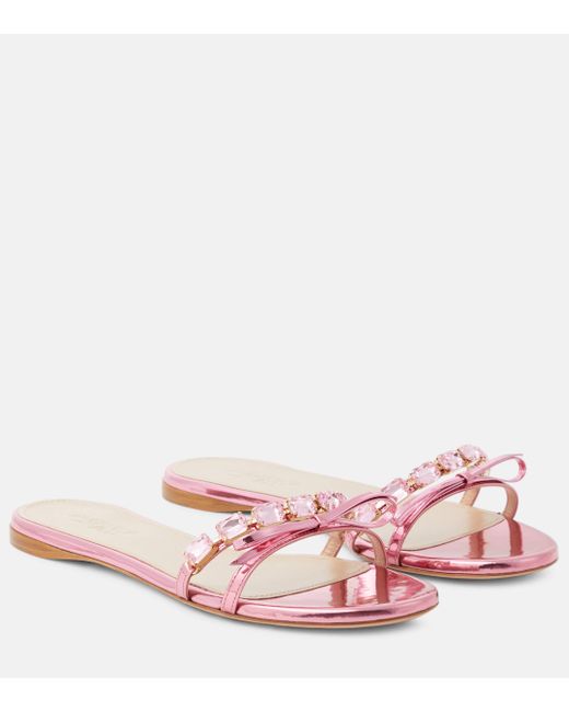 Giambattista Valli Pink Embellished Mirrored Leather Sandals