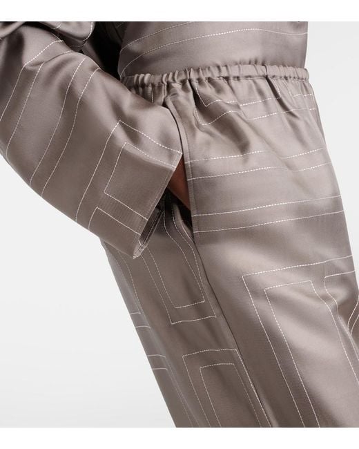 Totême Gray Monogram Silk Twill Pajama Pants