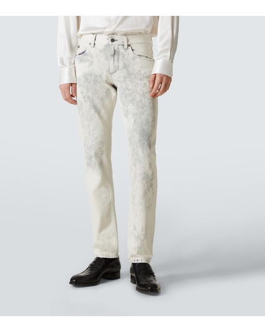 Dolce & Gabbana White Printed Straight Jeans for men
