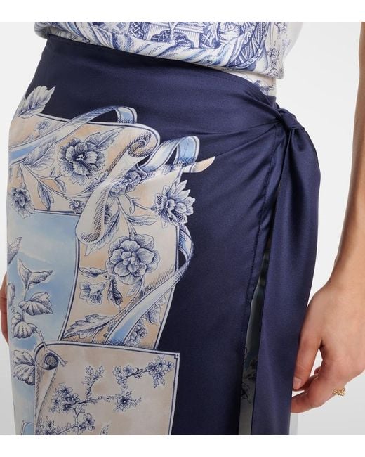 Ferragamo Blue Printed Silk Wrap Skirt