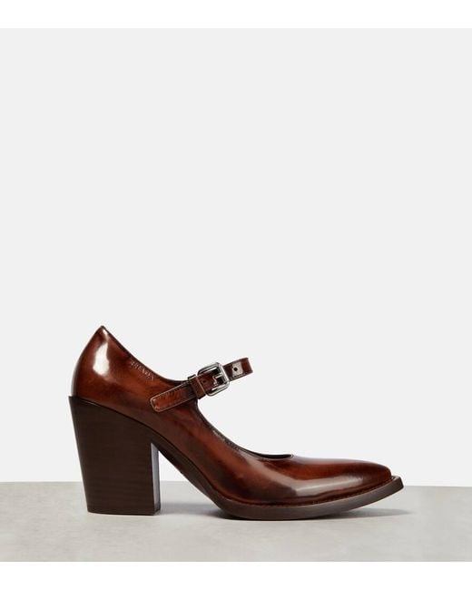 Prada Brown Leather Mary Jane Pumps