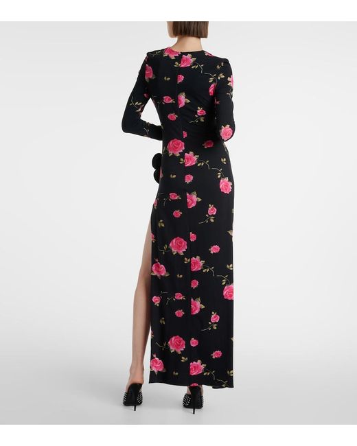 Magda Butrym Black Floral-Applique Gathered Maxi Dress