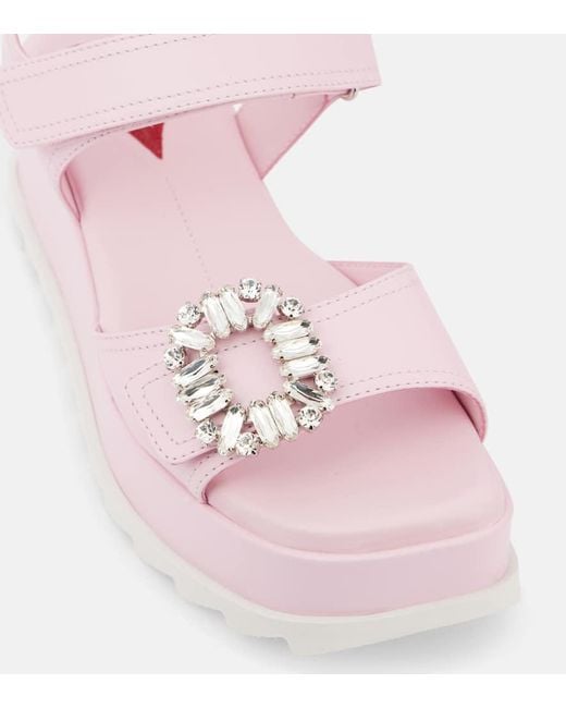 Roger Vivier Pink Embellished Leather Platform Sandals