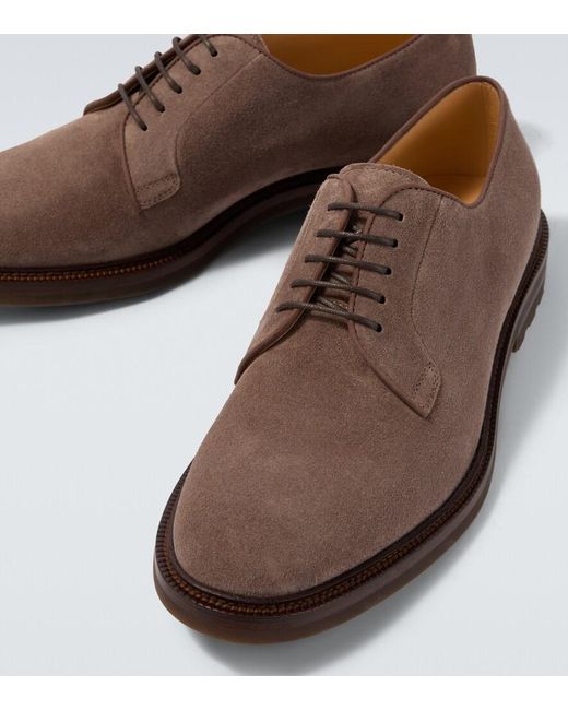 Brunello Cucinelli Brown Suede Derby Shoes for men
