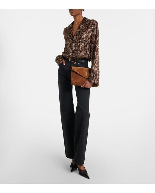 Saint Laurent Brown Cassandre Suede Pouch