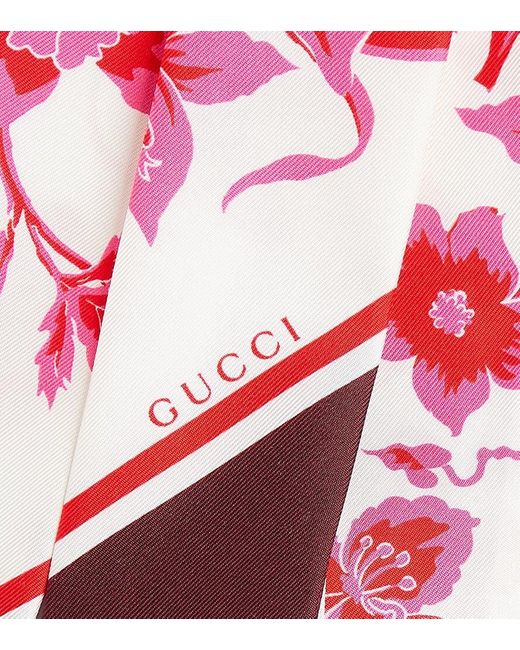 Gucci Red Floral Silk Scarf