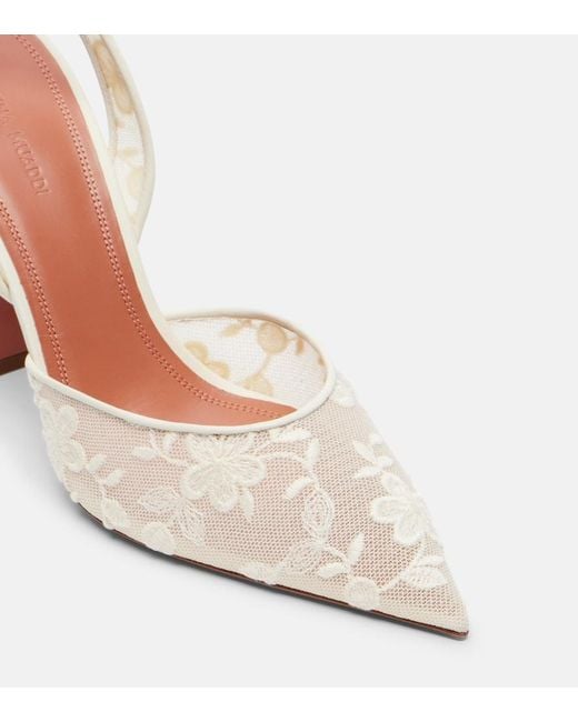 AMINA MUADDI Natural Holli Leather-Trimmed Lace Slingback Pumps