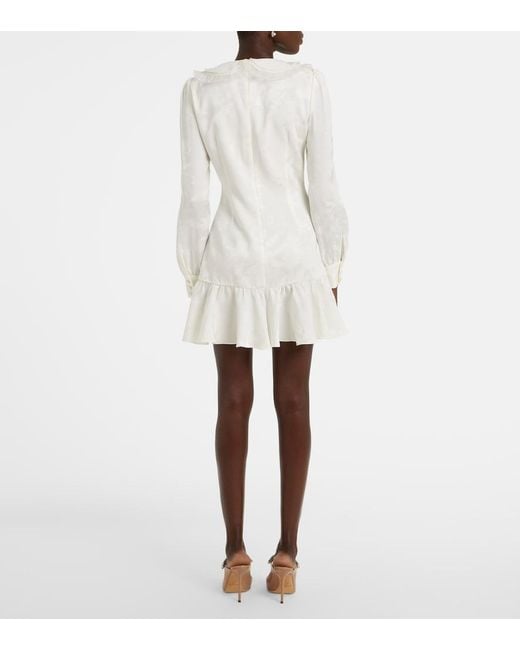 Alessandra Rich White Bow-Detail Floral Jacquard Minidress
