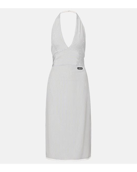 Miu Miu White Striped Silk Crepe De Chine Midi Dress