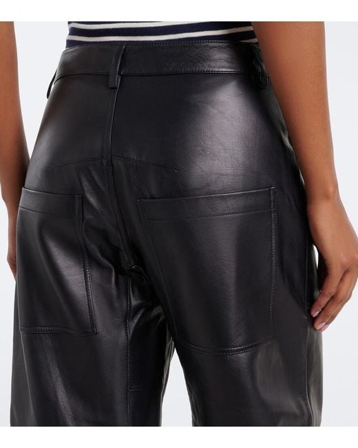 Nili Lotan Black Leather Barrel-Leg Pants