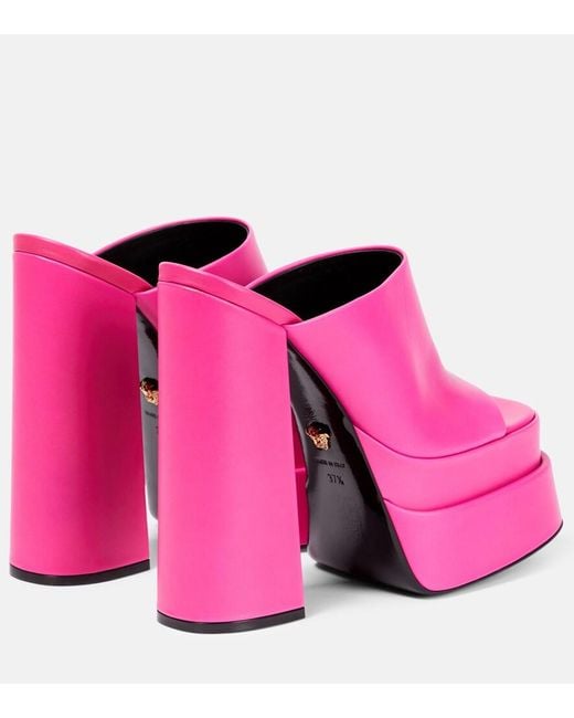 Versace Pink Leather Platform Mules