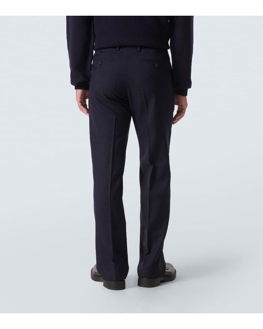 AMI Blue Pleated Virgin Wool Pants for men