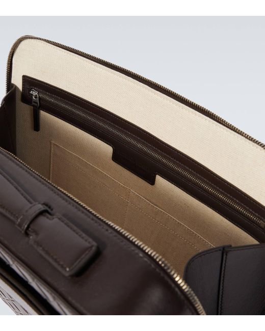 Bottega Veneta Black Intrecciato Leather Briefcase for men