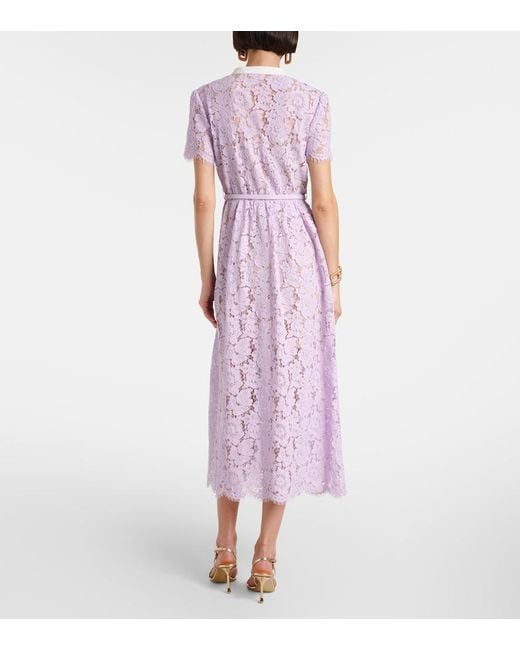 Vestido Midi De Encaje Con Cinturon Self-Portrait de color Purple