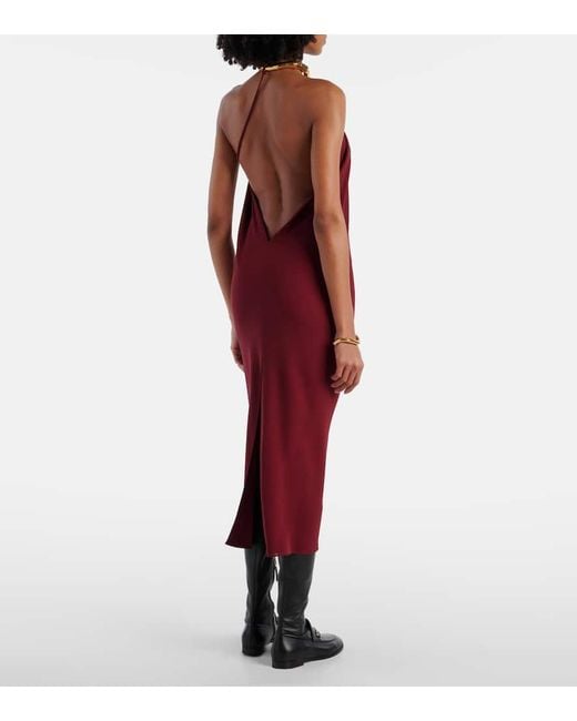 Gucci Red Verziertes Midikleid Aus Seide