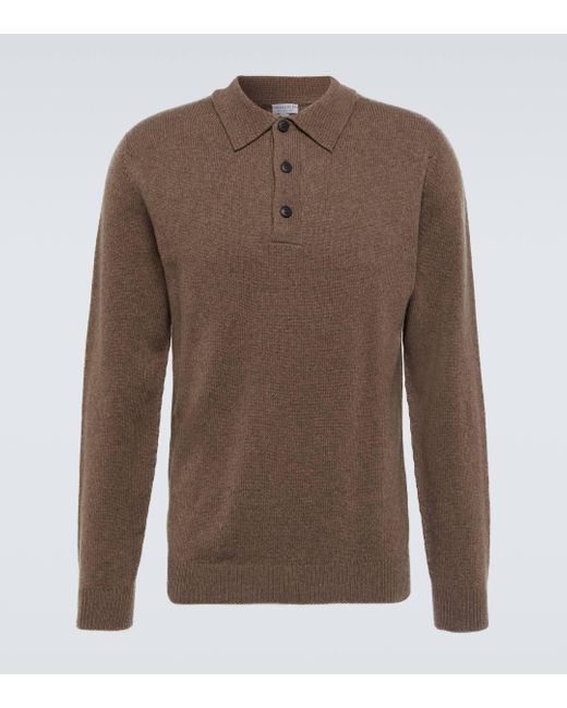 Sunspel Brown Lambswool Long-sleeved Polo Shirt for men