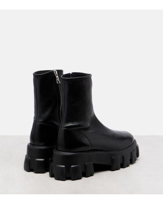 Prada Black Monolith Leather Ankle Boots