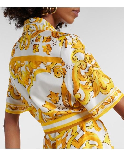 Dolce & Gabbana Metallic Majolica Silk Twill Shirt Dress