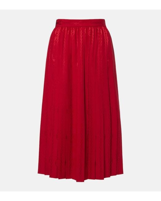 Gucci Red Interlocking G Silk Jacquard Midi Skirt