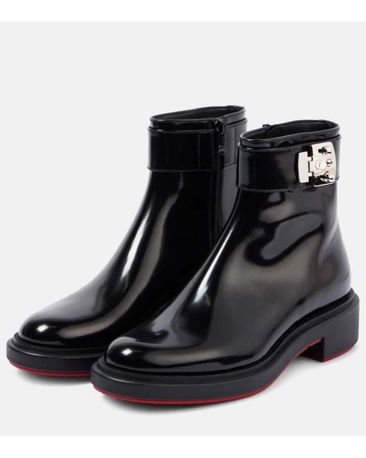 Christian Louboutin Black Urban Booty Lock Polished Leather Ankle Boots