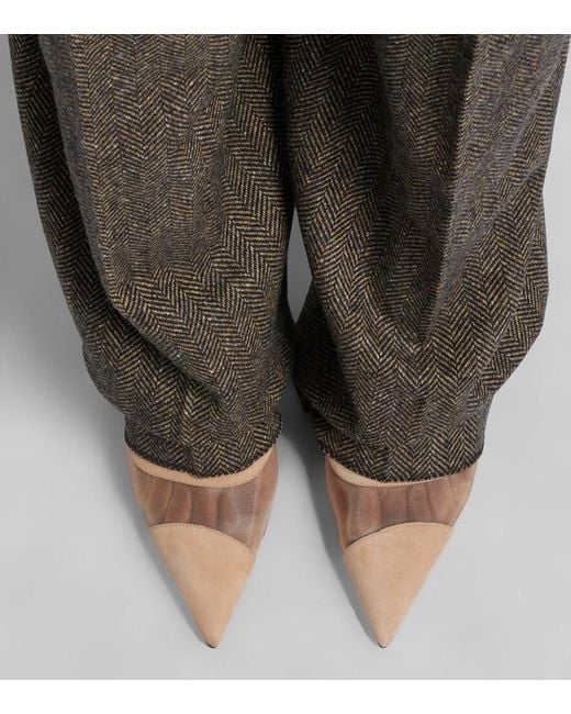 Jimmy Choo Natural Brigitte Suede And Mesh Pumps