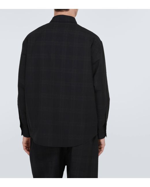 Lemaire Black Checked Wool Seersucker Shirt for men