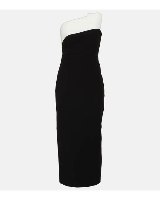 Roland Mouret Black Strapless Crepe Midi Dress