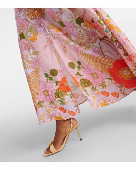 Camilla Pink Embellished Floral Linen Maxi Dress