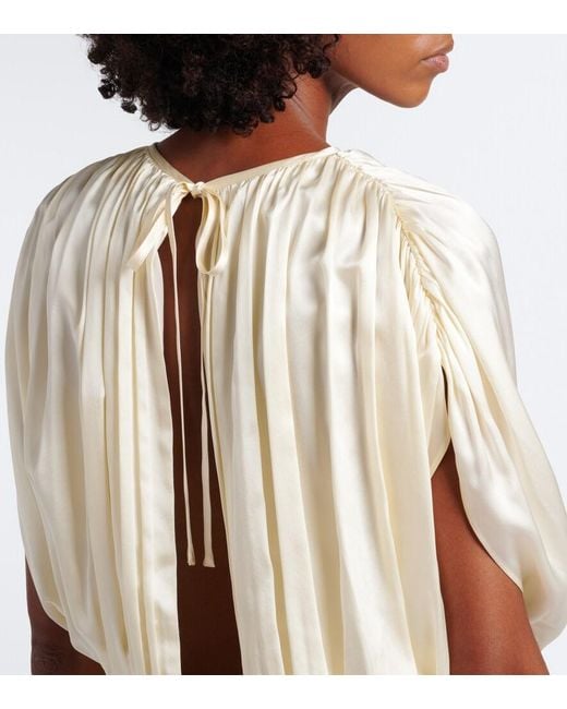 TOVE White Peta Draped Peplum Silk Satin Top