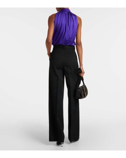 Versace Black High-rise Wool-blend Wide-leg Pants