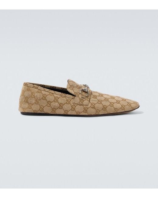 Gucci White Horsebit Gg Canvas Distressed Loafers for men