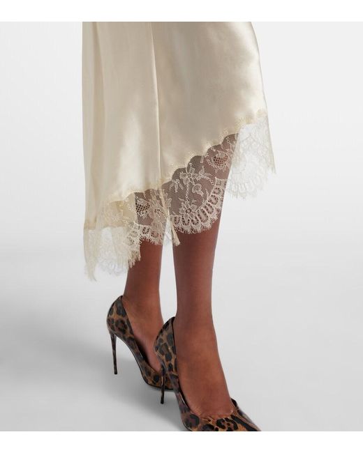 Dolce & Gabbana Natural Lace-Trimmed Silk-Blend Satin Slip Skirt