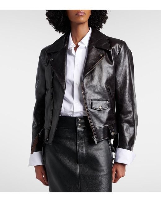 Saint Laurent Black Belted Leather Biker Jacket