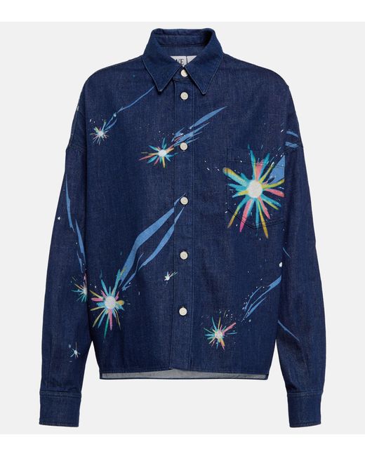 Loewe X Howl's Moving Castle Magical Sky Printed Denim Shirt Jacket in Blue